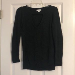 Black V-neck with neck strap